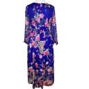 Shyslily Midi Dress LARGE Silk Blend Purple Pink Nature Floral Animals Crewneck Multiple Photo 1