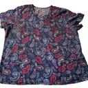 Butter Soft  stretch woman's blue paisley scrub top 2XL Photo 0