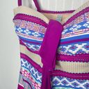 Tropical Escape  Striped Tankini Swim Tie Tank Top Neon Purple Blue Tan Size 8 Photo 3