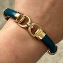 Charming Bracelet Equestrian Patterns Blue Leather and Gold Tone Metal Photo 0