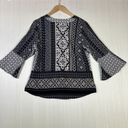 kim rogers  Women's Shirt Sz S Boho Black Multi Lightweight Bell 3/4 Sleeves Top Photo 6