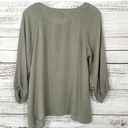 Pink Lily  Women's Embroidered Henley Flowy Boho Blouse Olive Green Size Small Photo 12