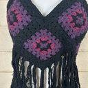 American Vintage Crochet Black Fringe Halter one size Photo 3