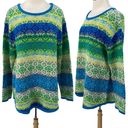 J.Jill  Pullover Sweater Fair Isle Stripe Patterned Crewneck Blue Green Womens XL Photo 1