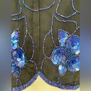 Scala Vintage  Blue Floral Sequin Scallop Blouse Top, Zip, Size Small Photo 4