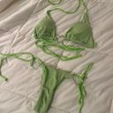 Neon Green Towel Cloth Material Silver Heart Tie String Cheeky Two Piece Bikini Photo 0