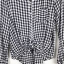 Abound NWT  Plaid Long Sleeve Tie Front Knot Tee Check XS Gingham Black White Photo 1