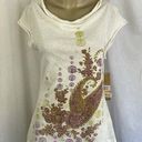 DKNY NWT VTG Y2K  Jeans Petites T-Shirt Cream Purple Green Paisley Studded Sz SM Photo 0