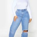 Pretty Little Thing  Plus Open Knee Long Leg Straight Leg Jean Light Blue Wash 14 Photo 12