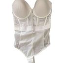 DKNY  Women's 34D Sheer Mesh-Panel Thong Bodysuit  White Strapless Stretchy Slim Photo 0