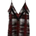 Lovers + Friends  Camisole Tank Top Black Lace Red & Gray Plaid Print Size L Photo 0