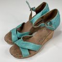 Toms  | Shimmery Aqua Cross Strappy Platform Cork Heels 9.5 Photo 1