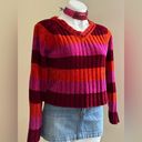 Energie Sweater Stripes Bright Red,Pink, & Orange V Neck SZ M Great Cond Photo 2