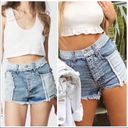 LF  Carmar Titania Spliced Frayed Denim Shorts High Waisted Blue Size 28 Photo 1