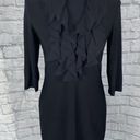 White House | Black Market  womens sz S v-cut ruffle front 3/4 Sleeve black dress  Photo 0