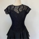 Rhapsody Vintage 80s Solid Black Lace Drop Waist Ruffle Skirt Short Sleeve Cocktail Dress Photo 5