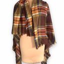 None Blanket Scarf Brown Orange Yellow Plaid  Oversized Fringe Lightweight Essential Photo 2