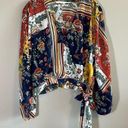 Blu Pepper  Women’s Blue Red Yellow Floral Wrap Top Small Photo 0