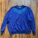 Bonworth Vintage cottagecore blue mock neck sweater Bon Worth floral embroidery yoke Photo 2