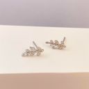 925 Silver Plated CZ Cubic Zirconia Leaf Stud Earrings for Women Photo 3