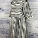 Petal  Roz Stripe Dress Womens Size L Black White Elbow Praire Peasant Flare Photo 3