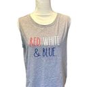 Rae Dunn  Size M Gray Tank Top Patriotic American RED WHITE & BLUE Lettering Photo 0