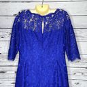 Eliza J  Size 14 Blue Floral Lace Overlay Elbow Sleeve Fit & Flare Dress Photo 3