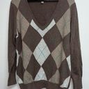 Old Navy  Womens Argyle Sweater Size XL Brown Tan V-neck Pullover Cotton Rabbit Photo 0