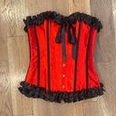 Woman’s Lace Up Red Satin Lace Up Shapewear Ruffle Trim Size Small Photo 11