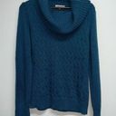 Krass&co Hekla &  Italy Womens Cowl Neck Chunky Cable Knit Wool Blend Sweater SZ L Blue Photo 0