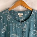 Christopher & Banks  Teal Embroidered Button‎ Front Drawstring Waist Top Sz LG Photo 2