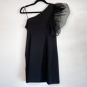 Cinq à Sept Cinq a Sept One Shoulder Tulle Puff Sleeve Black Dress Photo 6