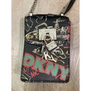 DKNY  Elissa Graffiti Leather Crossbody Bag Black Silver Chain NYC Theme Lock Photo 3