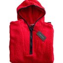Tommy Hilfiger New  Fluffy Hooded Sherpa Fleece 1/4 Zip Jacket Pullover XL Red Photo 2