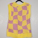 Double Zero New  Pink & Yellow Checkered Sweater Vest Size Small Photo 5