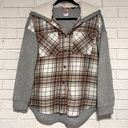 No Boundaries - Grey & Brown Plaid Button Down Sherpa Lined Hoodie Size L (11-13) Photo 0