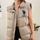 Polo U.S.  Association Embroidered Logo Beige Oversized Quilted Puffer Vest Photo 5