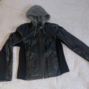 a.n.a  Women’s Black Faux Leather Zip-Up Jacket with Removable Hood - Size M Photo 2