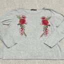 Boohoo Gray Long Sleeve Top with Floral Embroidery Photo 0