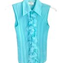 Edge Dress-U By Sharon Turquoise Semi-Sheer Sleeveless Blouse 	w Raw  Layered Petals Ruffle Women M Photo 0