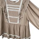 Bohme  Blouse Soraya Long Sleeve Top with Ruffles Lace Taupe Photo 2