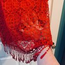 Valerie Stevens  Fiery Red Fringe Lace Overlay Top Blouse Plus 2X Boho Festival Photo 5