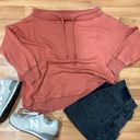 Aerie  Salmon Orange Off the Shoulder Crewneck Sweatshirt Photo 0