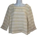 Sigrid Olsen Blouse Small Linen Boatneck Beige Ivory Stripe Boxy Fit 3/4 Sleeve Photo 1