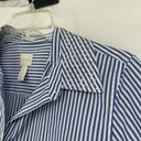 Chico's  1 Size M No Iron Button Front Tunic Top Blue Stripe Bedazzled Collar Photo 2