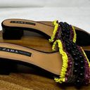 ZARA  Sandals Womens Black Hand Beaded Fringed Mule Slide Sandals Size 41 Photo 4