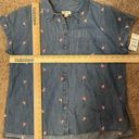 Style & Co  Denim Shirt Sz L Button Down Slits Embroidered Mushrooms Novelty Fun‎ Photo 8