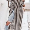 Banana Republic  Factory Cream Black Striped Satin Long Sleeve Maxi Shirt Dress Photo 2