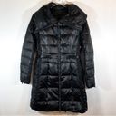 BCBG MAXAZRIA Long Puffer Coat Black Shiny Metallic Full Zip Size Small Photo 1