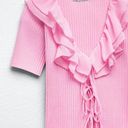 ZARA NWT  RUFFLED RIBBED T-SHIRT PINK Photo 3